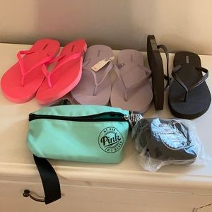 Old Navy flip flops w Pink Fanny pack